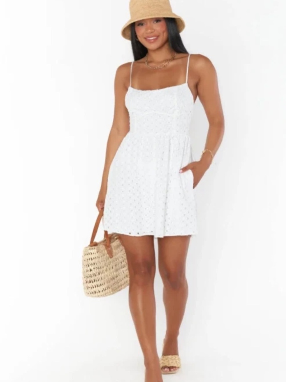 Show Me Your Mumu Out of Town Mini Dress White Eyelet Backless Tie Size XXL